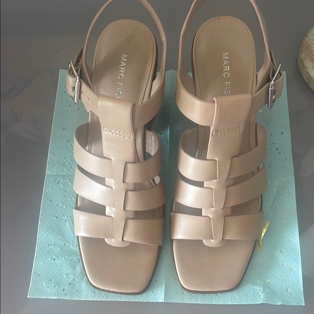 Marc Fisher Tan Sandals with Modern Cage Design